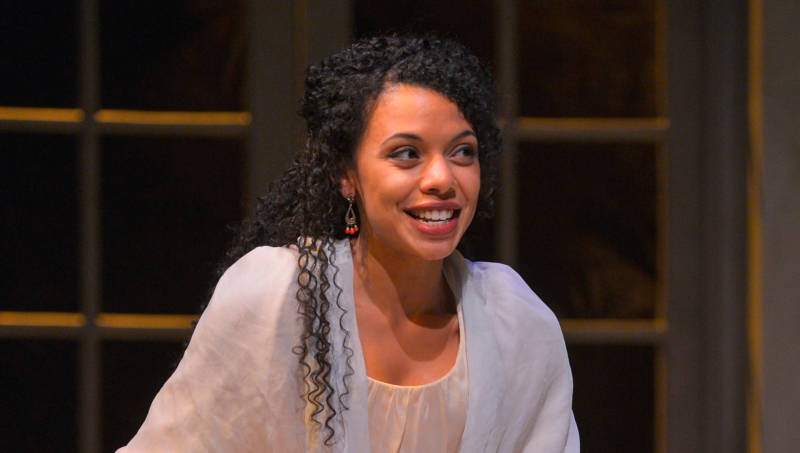 Sally Hemings (Tara Pacheco) tries to imagine everything that is happening to her in 'Thomas and Sally' by Thomas Bradshaw.