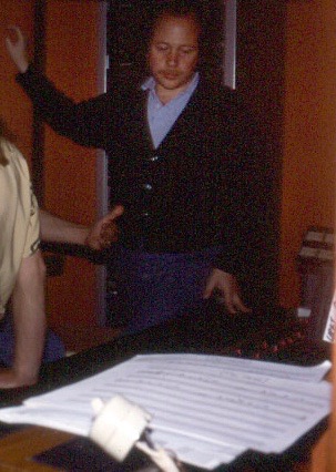 Fred Myrow in a recording studio in Long Beach, recording the soundtrack for 'Phantasm'