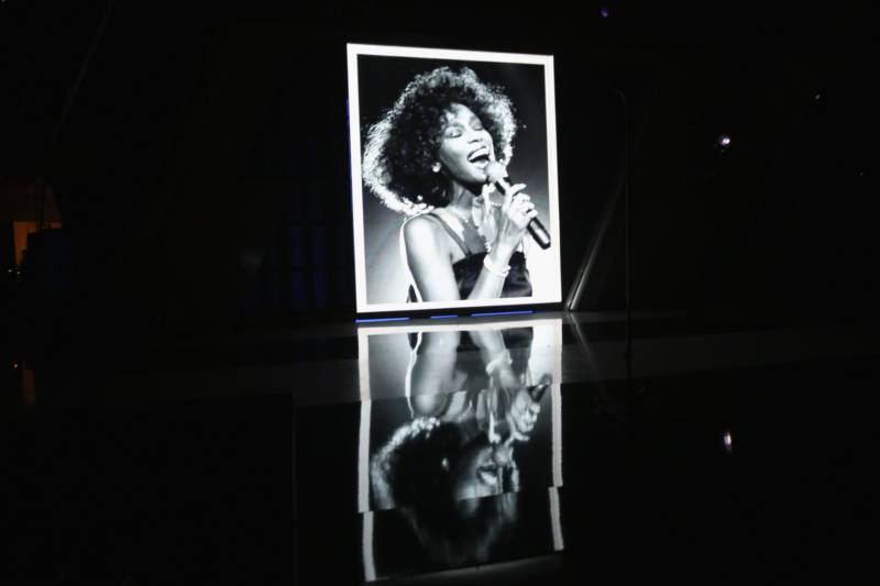 A view of Whitney Houston on the video screen onstage during the 2012 BET Awards on July 1, 2012 in Los Angeles. 