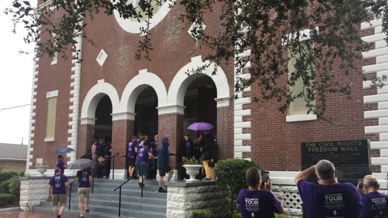 Choir members stream into historic Brown Chapel A.M.E. Church in Selma, Alabama.