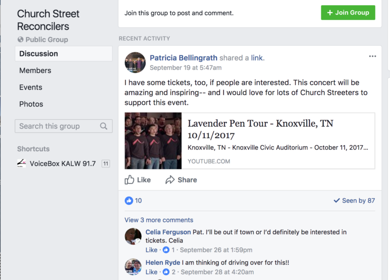 Part of the Church Street Reconcilers Facebook page. The group was started to engage church members in discussions around sexuality.