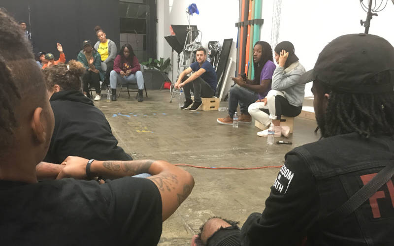 Attendees at a conversation in East Oakland about rape culture and abusive relationships.