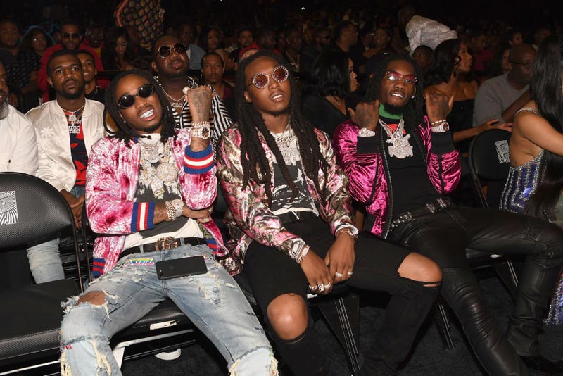 Rappers Quavo, Takeoff and Offset of Migos attend the BET Hip Hop Awards 2017 at The Fillmore Miami Beach at the Jackie Gleason Theater on October 6, 2017 in Miami Beach, Florida.