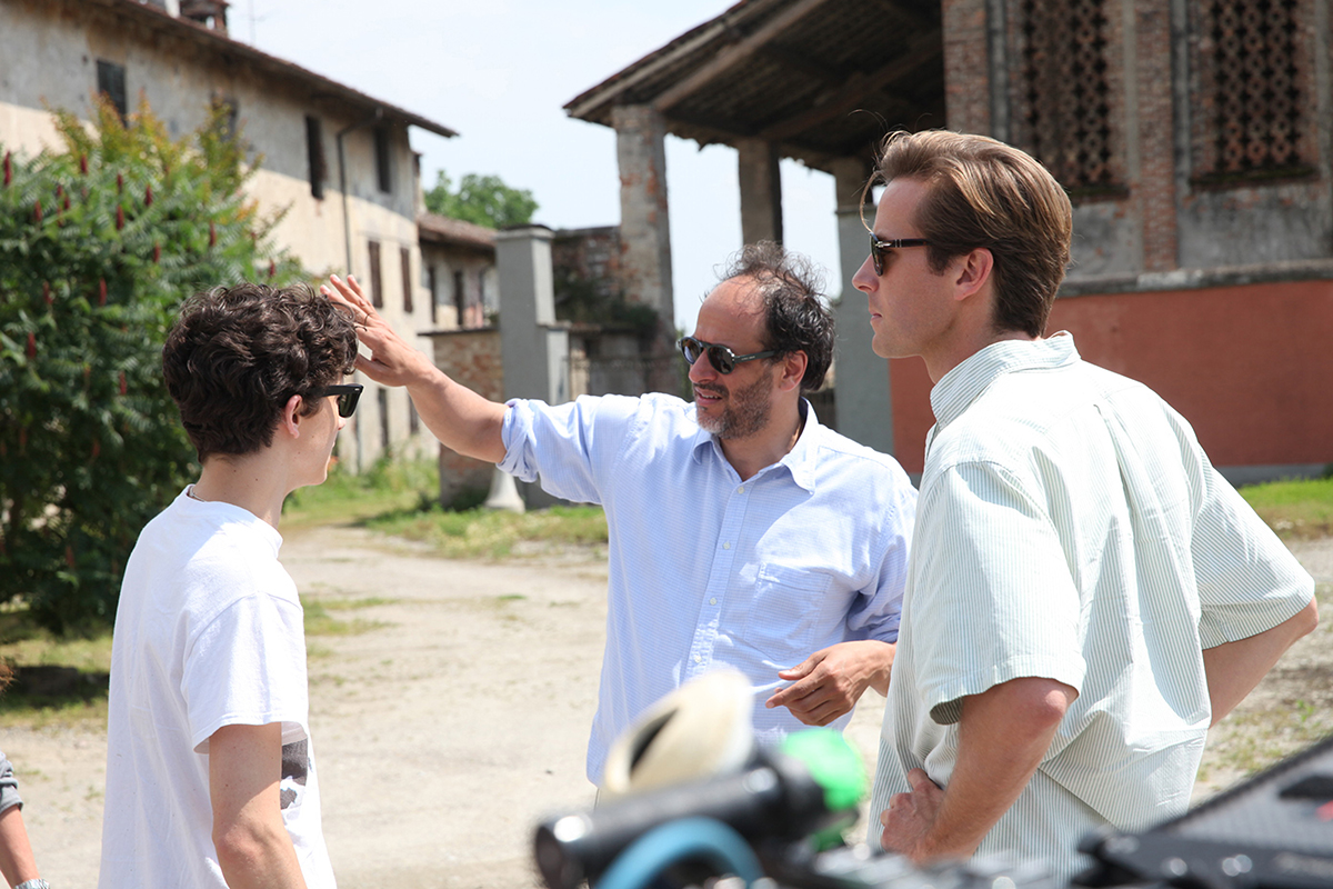 Left to right: Timothée Chalamet, director Luca Guadagnino and Armie Hammer.