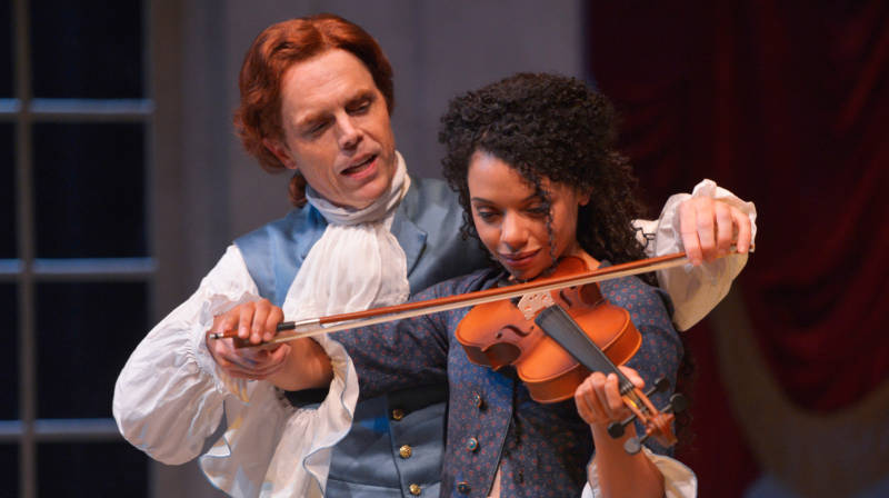 Thomas Jefferson (Mark Anderson Phillips) and Sally Hemings (Tara Pacheco) start with music and then things get more complex in 'Thomas and Sally' by Thomas Bradshaw.
