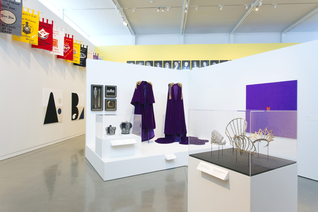Installation view of 'Over the Top: Math Bass and the Imperial Court SF' at the Oakland Museum of California.
