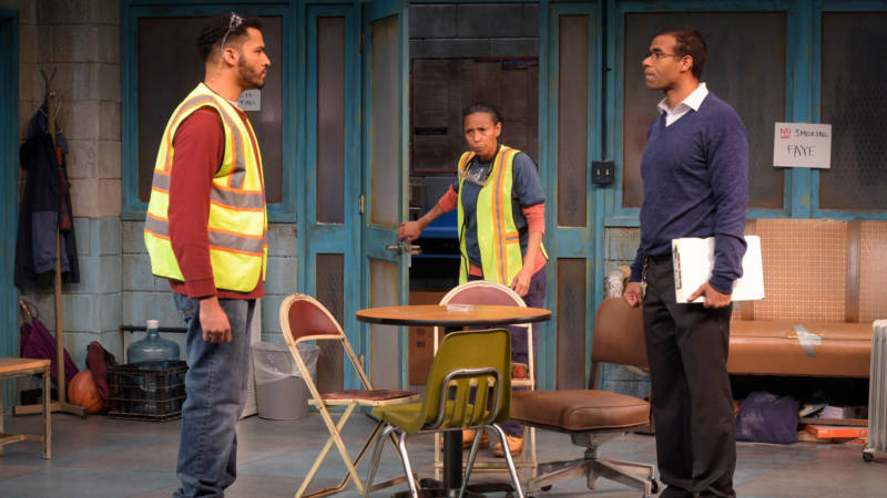 Faye (Margo Hall) interrupts a heated argument between Dez (Christian Thompson) and Reggie (Lance Gardner) in 'The Skeleton Crew' at the Marin Theatre Company.