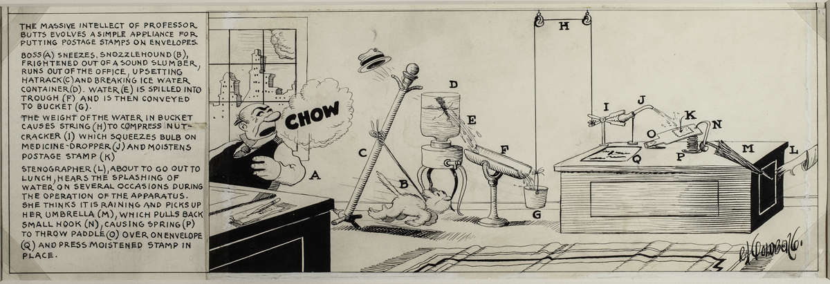 Rube Goldberg, 'Professor Butts Invention Drawing (Postage Stamps),' 1929.