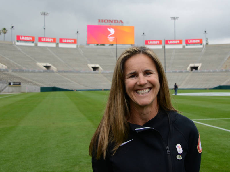 Brandi Chastain at the Rose Bowl in 2017.