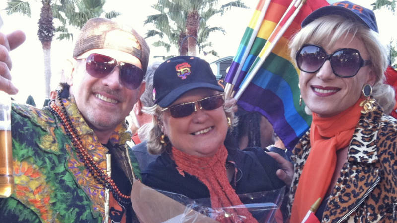 SF Bay Times publisher Betty Sullivan (center), surrounded by LGBTQ leaders Gary Virginia and Donna Sachet