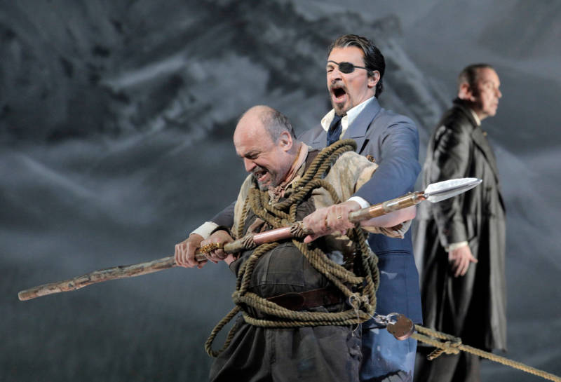 Falk Struckmann as Alberich as Greer Grimsley as Wotan in Wagner's 'Das Rheingold.'
