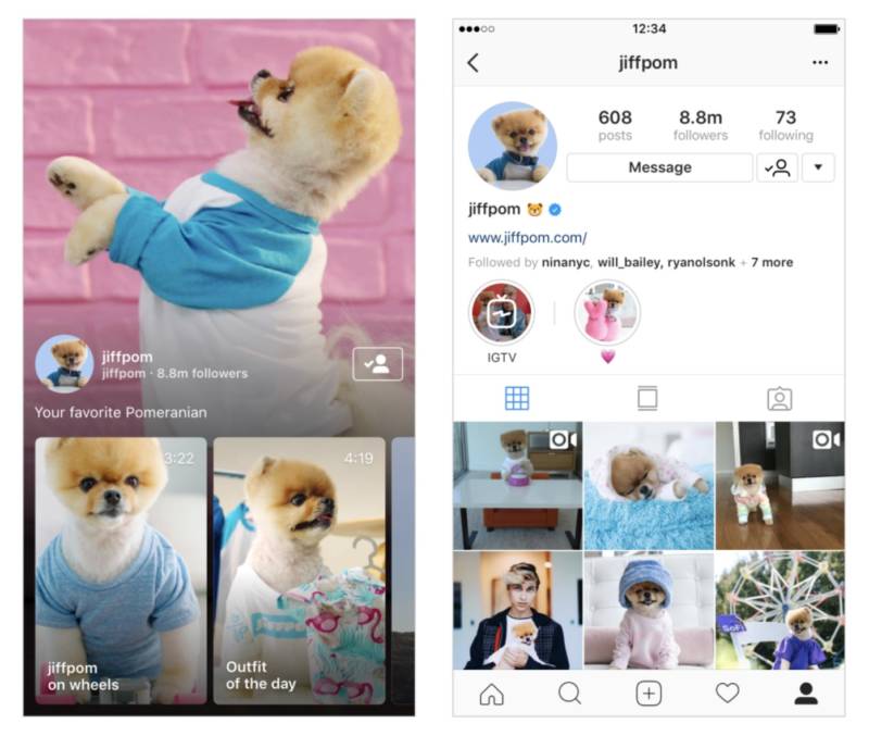 Imagine an app that loads @jiffpom straightaway when you launch. There's no need to scroll through options, or tap on the search bar. That's IGTV: more like TV than "legacy" social media.