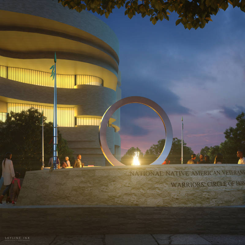 The multimedia artist Harvey Pratt's "Warriors' Circle of Honor" will incorporate an enormous, upright stainless steel circle.