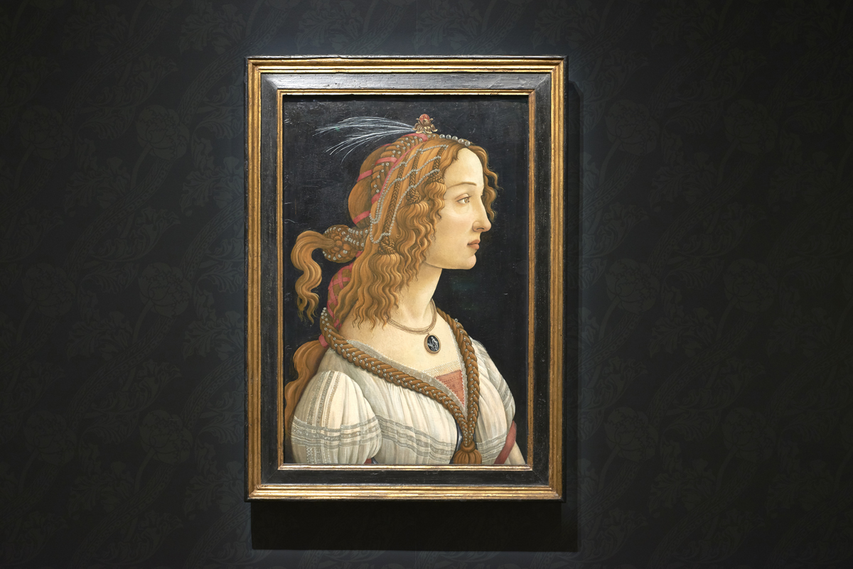 Installation view of Sando Botticelli, 'Idealized Portrait of a Lady (Portrait of Simonetta Vespucci as Nymph),' ca. 1475.