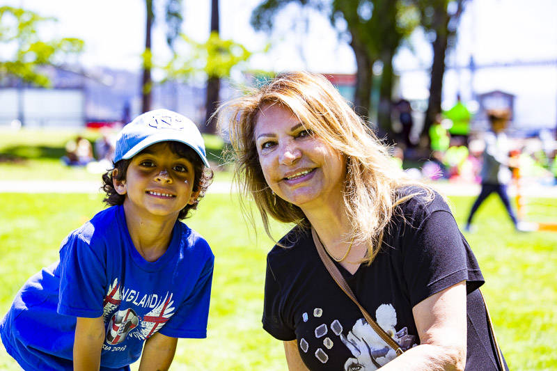 Dori Jafarieh attends the World Cup Semi-final Viewing Party with her grandson Rohan Takhar on Wednesday, July 11 at Sue Bierman Park in San Francisco.