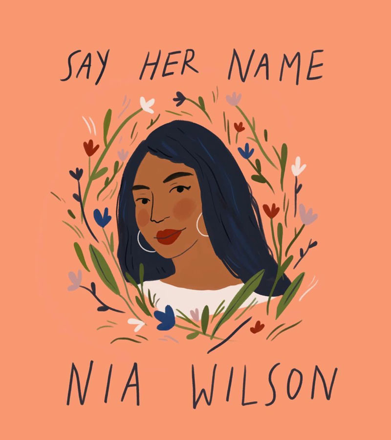 "A caption doesn't really do it, but trying to help spread visibility for Nia, who was killed in a brutal racial hate crime Sunday night on the bay area's public transportation." — Sarah Green Studio 