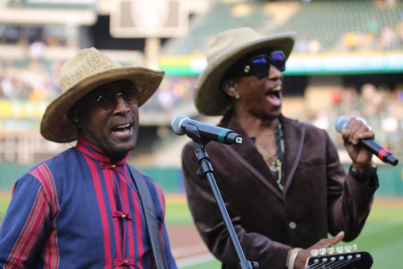 Tony! Toni! Toné! performs the African American national anthem at the Coliseum for African American Heritage Night.