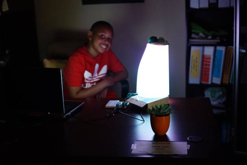 Thirteen-year-old Michael Slater and his computer-controlled mood light.