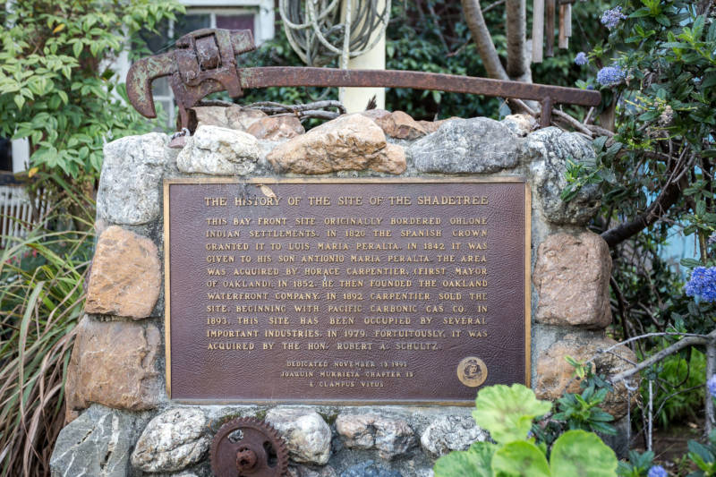 A plaque at Shadetree, erected in 1993.