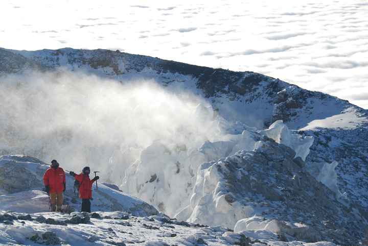 Lisa K. Blatt (right) atop Mount Erebus, Antarctica.