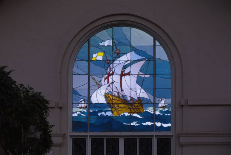 Stories in Light includes "Dawn Treader," the original inspiration for Bruce Munro's Narnian exploration at the Montalvo Art Center. He illuminated this 106-year-old stained glass window so as to create the illusion of movement.