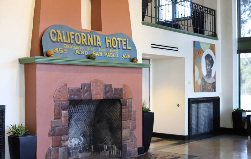 The lobby of the California Hotel in West Oakland.