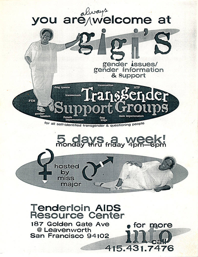 A flyer for a trans support group Miss Major hosted in San Francisco in the '90s.