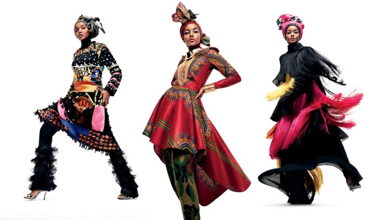 (L-R) Dian Pelangi in an ensemble from the Co-Identity Collection; Naima Muhammad in an ensemble from House of Coqueta; Dian Pelangi in an ensemble from the Co-Identity Collection. 
