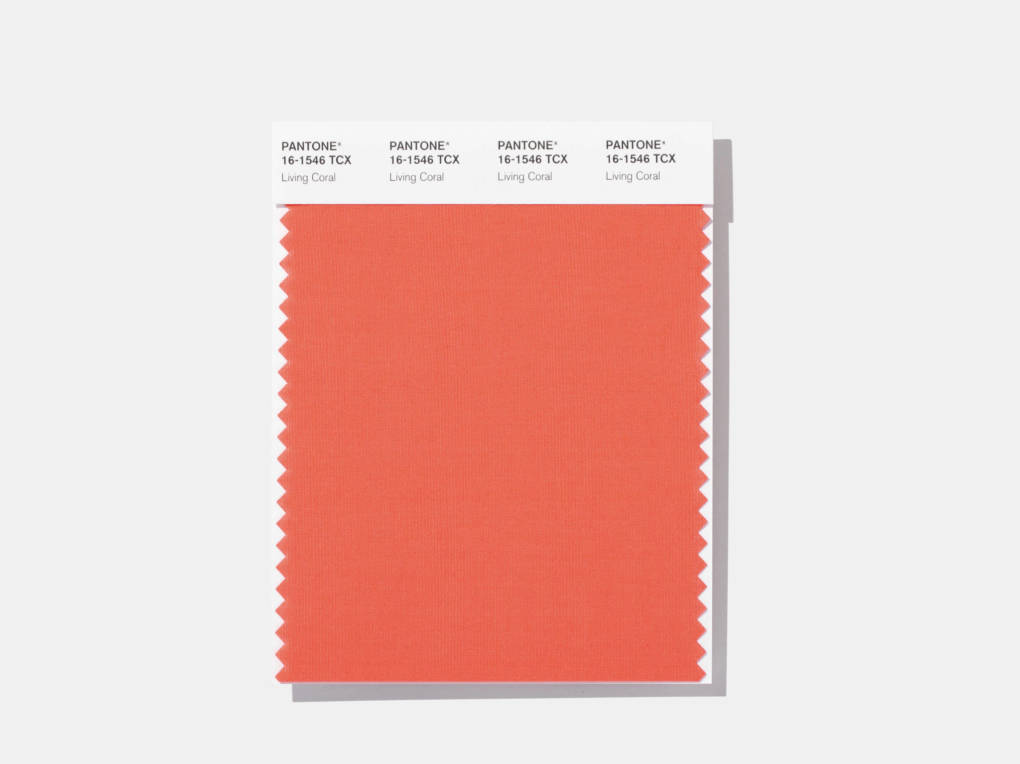 Here's how the shade looks on a swatch released by the Pantone Color Institute, which describes living coral as "vibrant, yet mellow."