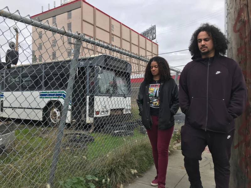 Shy'an G with her cousin and manager, Blake Simons, in West Oakland.