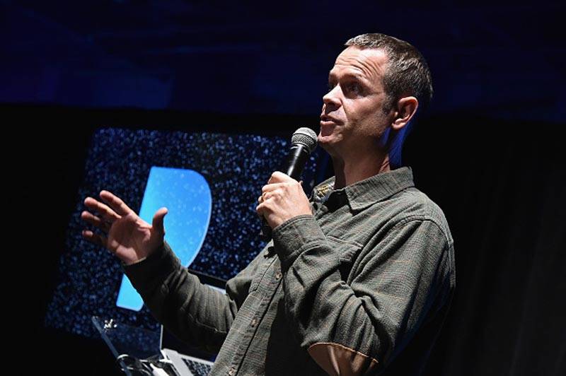 Co-founder of Pandora Radio Tim Westergren speaks on stage in December 2016 in New York City. 