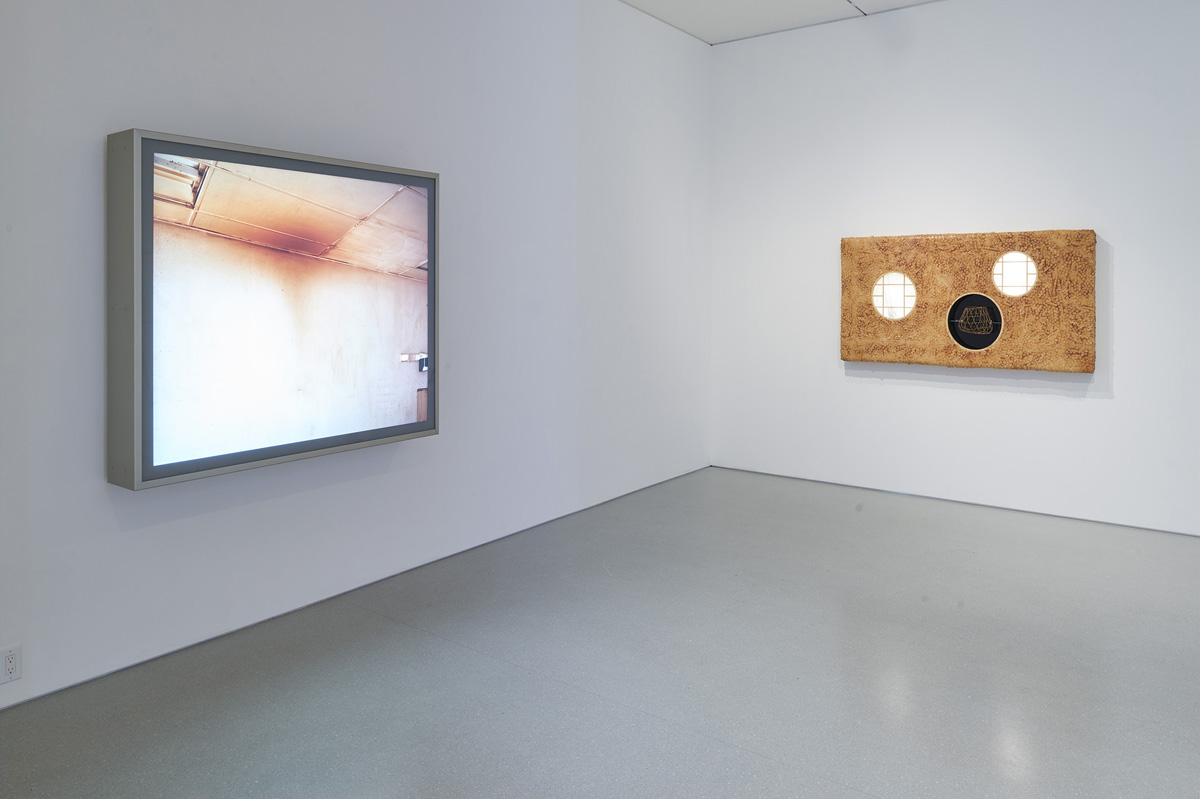 Installation view of 'Laws of Motion,' with work by Jeff Wall and Anicka Yi.