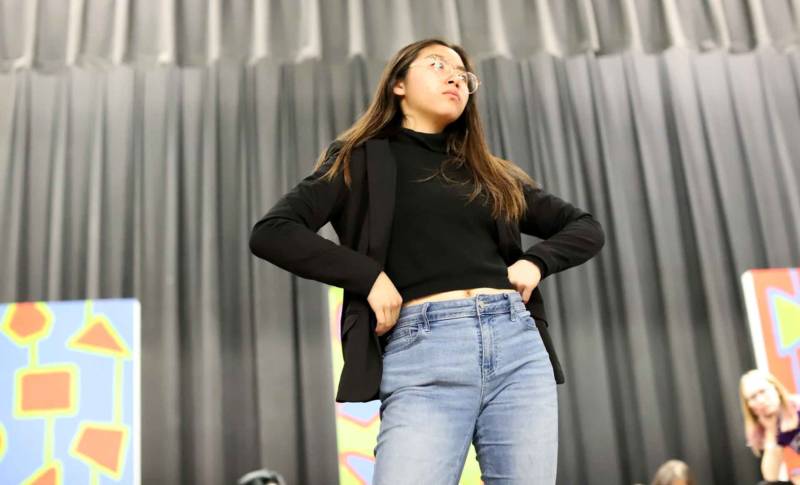 Kimberly Wong rehearsing as Velma in 'Hairspray' at Oakland High School.