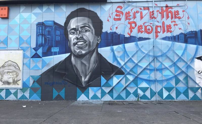 Refa One's mural honoring Huey Newton of the Black Panthers.