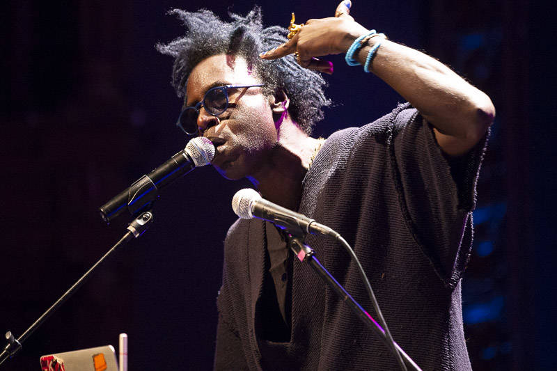 Saul Williams performs electric freestyle poetry at the Brava Theater on night five of the the 2019 Noise Pop Music and Arts Festival.