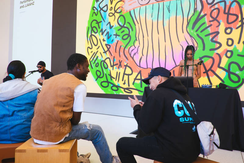 Creative collective Le Vanguard's Apple store appearance included live performances and a drawing demo.