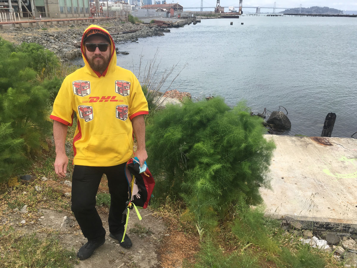 Charlie Leese in his customized DHL hoodie, at the site of 'c.p.l.s.s.'
