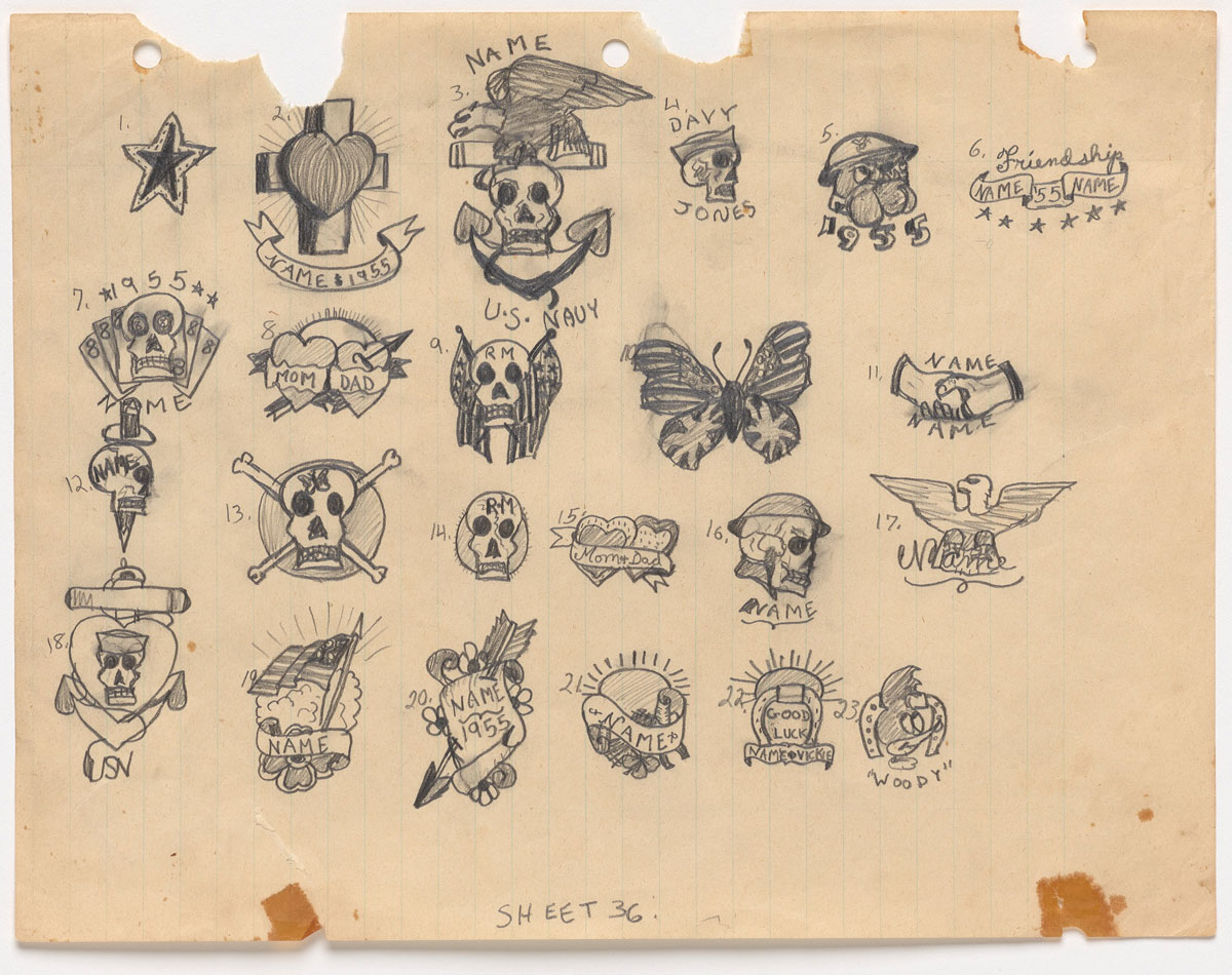 Don Ed Hardy, Untitled tattoo designs “36,” 1955.