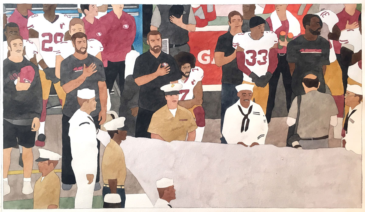 Kota Ezawa, 'National Anthem (San Francisco 49ers),' 2019; watercolor on paper, 16.5 x 29 inches, edition variée of 3.