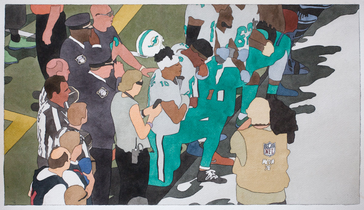Kota Ezawa, 'National Anthem (Miami Dolphins),' 2019; watercolor on paper, 10.5 x 19 inches, edition variée of 3.