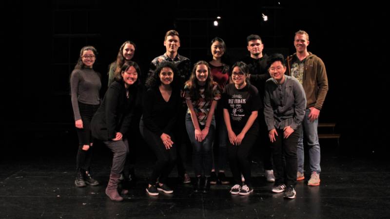 The cast of "Manic Monologues," a theatre piece exploring 15 different perspectives on mental illness, not unlike "Vagina Monologues" did with female sexuality in the 1990s. (Back row, left to right): Audrey Mitchell, Corinne Bernhard, Zack Burton, Rebecca Jia, Grégoire Faucher, Steve Dobbs (Front row, left to right): Dr. Rona Hu, Chloe Harris, Elisa Hofmeister, Khuyen Le, Julie Lee