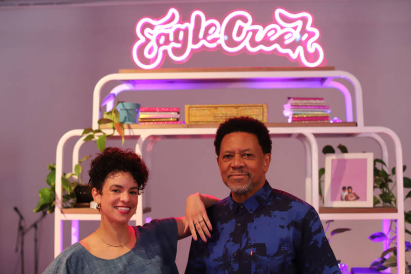 Sadie Barnette (L) used her residency at The Lab to honor San Francisco's first black-owned gay bar the Eagle Creek Saloon, which her father Rodney (R) opened in 1990.