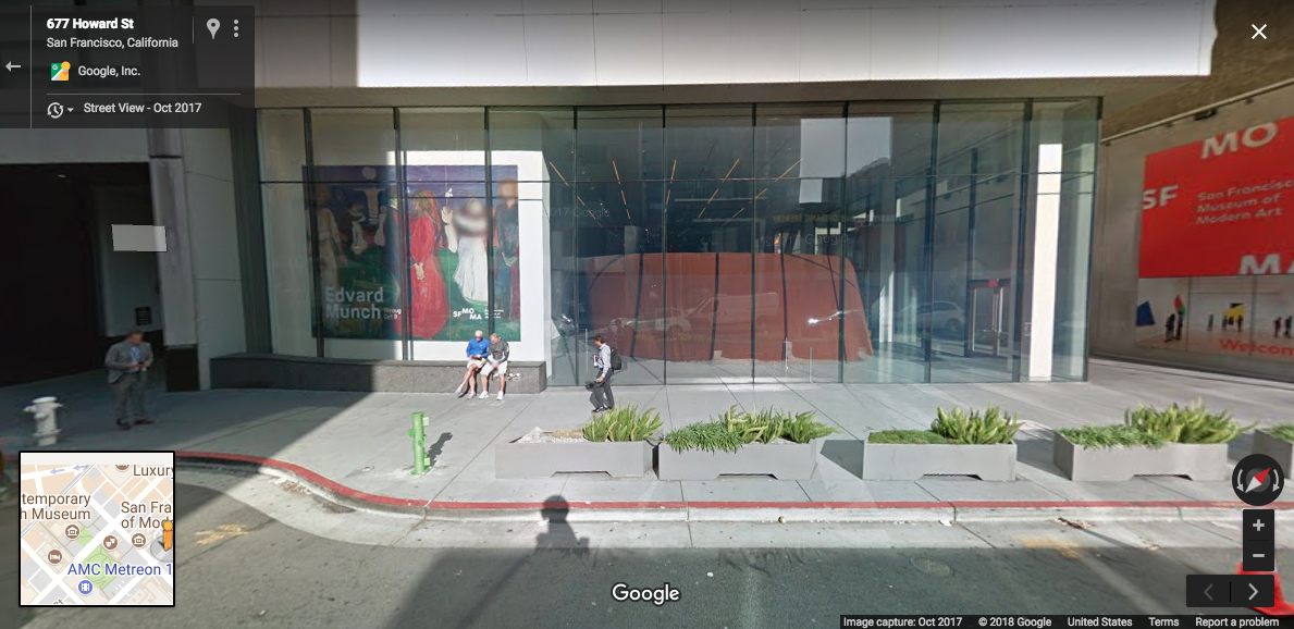 A Google street view glimpse of Leese's 'Stump #1,' 2017 outside of SFMOMA.