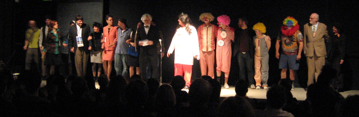 The cast of 'Geyser,' 2008 with Kevin Killian in the white shirt at center.