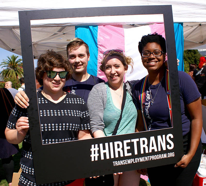 The SF LGBT center promotes its trans employment resource program at the 2017 Trans March.