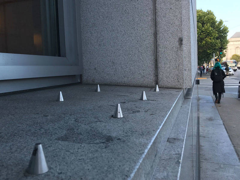 Spikes at the San Francisco courthouse that prevent people from sitting are an egregious example of hostile architecture.
