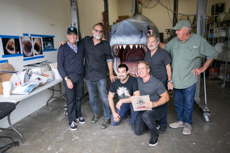 Jeffrey Kramer, Greg Nicotero, Bruce the Shark, Roger Baena, author Dennis Prince, Joe Alves and Roy Arbogast.