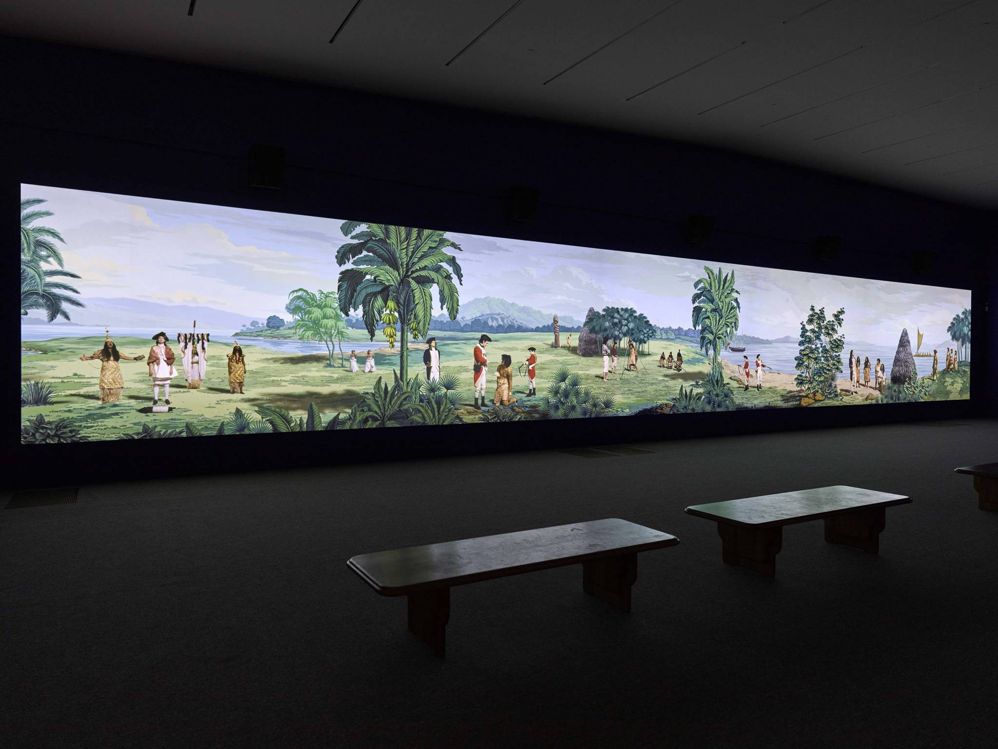 Lisa Reihana, Installation view of 'in Pursuit of Venus [infected],' at de Young Museum, 2019.