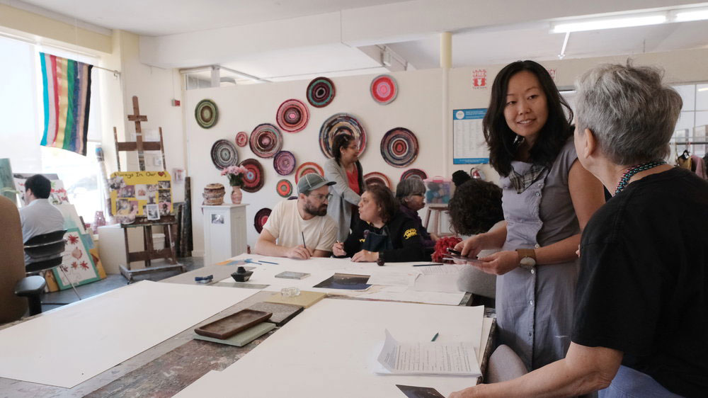 Chan (second from right) at a workshop for 'Inside Out' at NIAD, one of several Richmond community partners that facilitated the project's submission gathering.