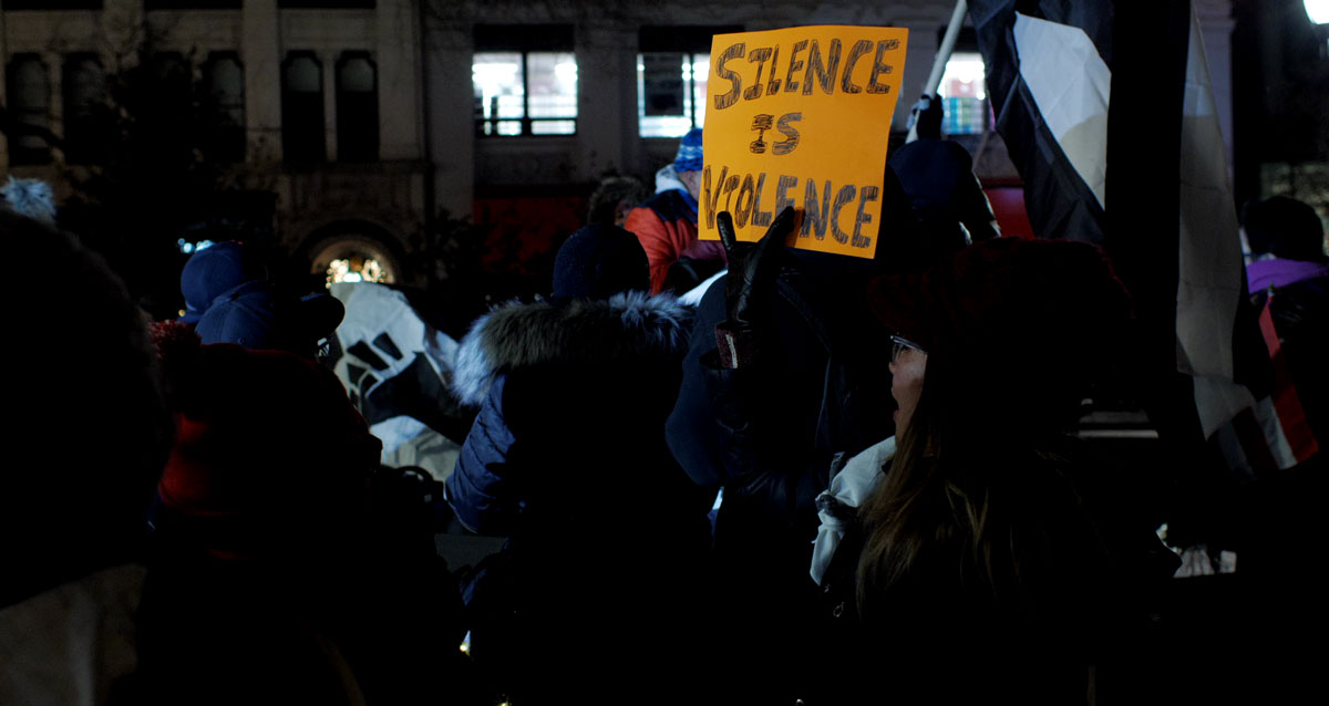 Still from 'Moving in Place,' a hurricane relief rally in Union Square, New York City.